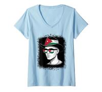 Women's Jordanian Flag Hat Sunglasses Travel Pride V-Neck T-Shirt