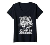Women's Joshua 1:9 Jaguar Faith Strength V-Neck T-Shirt