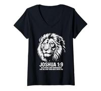 Womens Joshua 1:9 Lion Faith Strength V-Neck T-Shirt