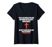 Womens Joshua 4:24 Bible Verses Scripture V-Neck T-Shirt