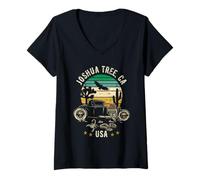 Womens Joshua Tree California USA Hotrod Retro Desert Sunset Design V-Neck T-Shirt