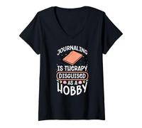 Womens JOURNALING is Therapy Disguised AS A Hobby V-Neck T-Shirt