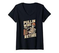 Women's Journeyman Electrician Humor Pullin Wire Career Pride V-Neck T-Shirt