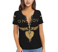 Women's Jovi Rock Band Bon Sexy V-Neck Shirt Multi-Sided Graphic T-Shirt Summer Loose Fit Short Sleeve-Tee Multicoloured M