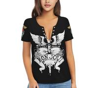 Women's Jovi Rock Band Bon Sexy V-Neck Shirt Multi-Sided Graphic T-Shirt Summer Loose Fit Short Sleeve-Tee Multicoloured L