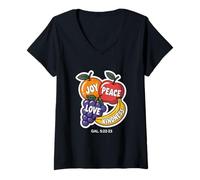 Womens Joy Peace Love Kindness Gal 5 22 23 Fruits of The Spirit V-Neck T-Shirt