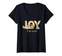 Womens Joy to The World Baby Jesus Nativity Christian Christmas V-Neck T-Shirt