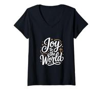 Womens Joy to The World Christian Christmas Faith Cross V-Neck T-Shirt