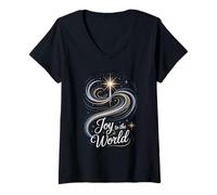 Womens Joy to The World Christmas Star of Bethlehem V-Neck T-Shirt