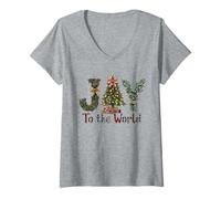 Womens Joy to The World Red Gingham Coquette Bow Christmas V-Neck T-Shirt