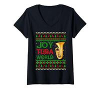Womens Joy Tuba World Music Lover Ugly Xmas Sweater Tuba Christmas V-Neck T-Shirt