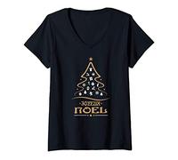 Womens Joyeux Noel Merry Christmas French Language Holiday V-Neck T-Shirt