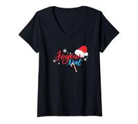 Womens Joyeux Noël Merry Christmas Santas Hat Women Men Girl Boy V-Neck T-Shirt