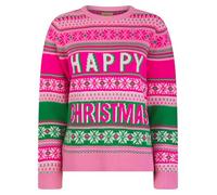 Women's Joyful Jacquard Nordic Fair Isle Style Novelty Christmas Jumper in Prism Pink - Merry Christmas - 14