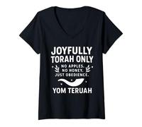 Womens Joyfully Torah Only Yom Teruah Scripture Design V-Neck T-Shirt