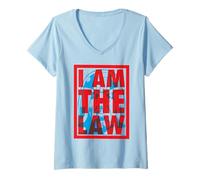 Womens Judge Dredd I Am The Law Blue Helmet 2000 AD V-Neck T-Shirt