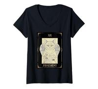 Women's Judgemental Cat Tarot Judgement Card Design V-Neck T-Shirt