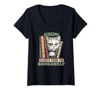 Womens JUDGING SILENTLY FROM THE BOOKSHELF V-Neck T-Shirt