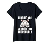 Women's Judging You Silently But Thoroughly Hamster Humor V-Neck T-Shirt