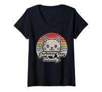 Womens Judging You Silently Cat Rainbow V-Neck T-Shirt