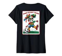 Womens Jugamos con Alma y Corazón - Día de los Muertos Soccer Skull V-Neck T-Shirt