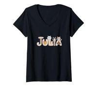 Womens Julia Cat Trees - Personalized Cute Name Word Art V-Neck T-Shirt
