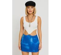 Women's Julia Roberts 'VIVIAN' Fancy dress Outfit Set, White Sleeveless Dress with Ring Detail and Blue Tie-Dye Mini Skirt, Cap & 2 Necklaces (8-10)