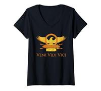 Women's Julius Caesar Latin Quote Veni Vidi Vici SPQR Roman Eagle V-Neck T-Shirt