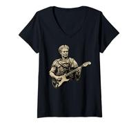 Women's Julius Caesar Playing Electric Guitar Rock Music Italy Rome V-Neck T-Shirt
