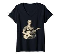 Women's Julius Caesar Playing Electric Guitar Rock Music Italy Rome V-Neck T-Shirt