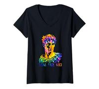 Womens Julius Caesar Portrait With Tie Dye Pattern Veni Vidi Vici V-Neck T-Shirt