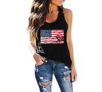 Women's July 4th Independence Day Tank Tops Red White and Blue American Flag Graphic Sleeveless Blouses Ladies Crew Neck Elastic Loose Fit Patriotic Camisole Vest