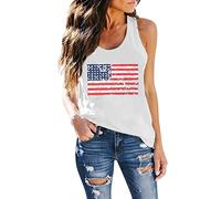 Women's July 4th Independence Day Tank Tops Red White and Blue American Flag Graphic Sleeveless Blouses Ladies Crew Neck Elastic Loose Fit Patriotic Camisole Vest (White, M)
