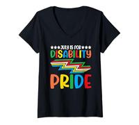 Womens July is for Disability Pride Celebrate Disability Awareness V-Neck T-Shirt