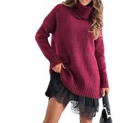 Womens Jumper Dress 2 Piece UK Turtleneck Sweater and Mini Dress Set Winter Knit Pullover Sweatshirt Slim Fit Tank Top Lace Spliced Layered Floral Short Dresses Casual Lounge Sets Elegant Party Outfit