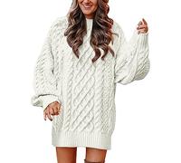 Womens Jumper Dress Oversized Cable Knit Long Jumpers Autumn Winter Warm Crew Neck Pullover Crochet Sweaters Dress Plus Size Longline Jumpers Dressy Casual Knitwear,White,3XL