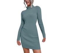 Womens Jumper Dresses, Turtle Neck Dress Long Sleeve Dress Ladies Button Tunic Dress with Pockets Mock Turtel Neck Autumn Dresses Ladies Jumper Dresses Knitted Sweater Tops