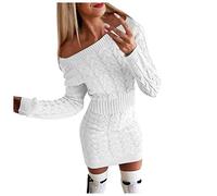 Womens Jumper Dresses Uk Winter Dresses, Round Neck Loose Tunic Hip-Covered Flowy Casual Keep Warm Fashionable Solid Color Slim Long Ribbed Sexy Outdoor/indoor Knitting Elegant Lazy Style Skirts