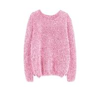 Women's Jumper Fuzzy Sweater Crew Neck Long Sleeve Jumper Pullover Soft Solid Color Ladies Sweater Thermal Comfortable Casual Autumn Winter M Hot Pink