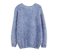 Women's Jumper Fuzzy Sweater Crew Neck Long Sleeve Jumper Pullover Soft Solid Color Ladies Sweater Thermal Comfortable Casual Autumn Winter L Blue