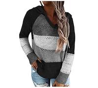 Womens Jumper Stripe Colour Block Long Sleeve Hoodies for Women UK Sale Clearance Hooded Jumpers Knit Sweater Tops Soft Stretch Winter Autumn Fashion Casual Hooded Tops Ladies Sweatshirt