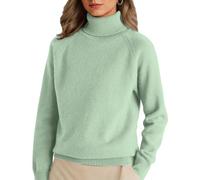 Womens Jumper Turtleneck Sweaters Knit Long Sleeve Tops Solid Colour Soft Pullover Ladies Fall Winter Spring Clothes,Green,M