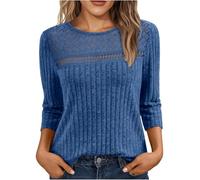 Women's Jumpers 3/4 Sleeve Crew Neck Sweatshirts Knit Jumper Lightweight Soft Casual Loose Fit Sweater Fleece Winter Warm Blouses Solid Color Tunic Shirt Fall Oversized Loose Tops Size S-XXL Blue