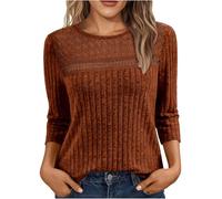Women's Jumpers 3/4 Sleeve Crew Neck Sweatshirts Knit Jumper Lightweight Soft Casual Loose Fit Sweater Fleece Winter Warm Blouses Solid Color Tunic Shirt Fall Oversized Loose Tops Size S-XXL Orange