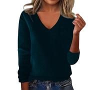 Women's Jumpers Autumn Fine Knit Pullover Lightweight Long Sleeves Solid Color V-Neck Knitwear Comfortable Casual Basic Tunic Tops Fall Outfits, Dark Blue, M