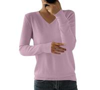 Women's Jumpers Autumn Sweater Lightweight Fine Knit Pullover Soft Cotton Blend Long Sleeve V-Neck Knitwear Casual Basic Tunic Tops for Everyday Wear and Outings, Light Purple, XXL