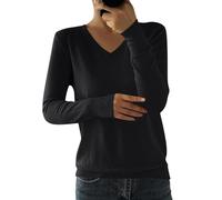 Women's Jumpers Autumn Sweater Lightweight Fine Knit Pullover Soft Cotton Blend Long Sleeve V-Neck Knitwear Casual Basic Tunic Tops for Everyday Wear and Outings, Black, M