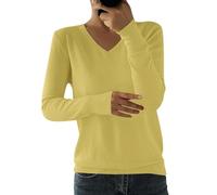Women's Jumpers Autumn Sweater Lightweight Fine Knit Pullover Soft Cotton Blend Long Sleeve V-Neck Knitwear Casual Basic Tunic Tops for Everyday Wear and Outings, Light Green, L
