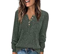 Women's Jumpers Buttoned V-Neck Autumn Jumper Chic Elegant Knit Pullover Lightweight Fitted Long Sleeves Knitwear Comfortable Casual Basic Top for for Home and Office, Dark Green, M
