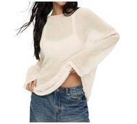 Women's Jumpers Casual Women Oversized Long Sleeve Sheer Mesh Knit Sweater Tops Summer Loose Hollow Out Pullover Shirt Beach Girl 13 (Beige, S)